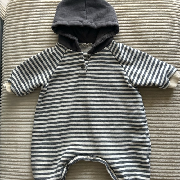 Striped Gray Hooded Kids One Piece - Picture 1 of 2